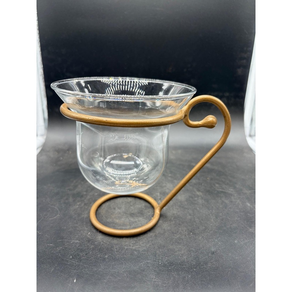 Modern Gold Metal and Clear Glass Votive Tea Light Candle Holder with Handle